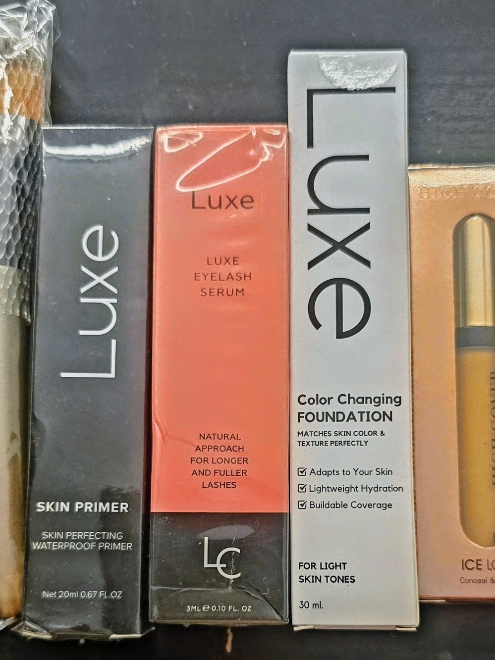 Luxe Color-Adaptive Foundation Primer, Brush, Concealer & Eyelash Serum Bundle